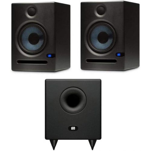  PreSonus 2x Eris E5 2-Way Active 5.25 Studio Monitor with Software Suite, Bundle with Temblor T8 Active 8 Studio Subwoofer