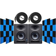 PreSonus Pair Eris E5 XT Two-Way Active Studio Monitors with EBM Wave Guide Design, 24 Pack Acoustic Soundproof Studio Foam Wedges Sound Insulation Panels and Instrument Cables