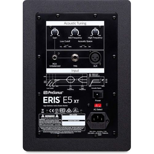 PreSonus Pair Eris E5 XT Two-Way Active Studio Monitors with EBM Wave Guide Design, 24 Pack Acoustic Soundproof Studio Foam Wedges Sound Insulation Panels and Instrument Cables