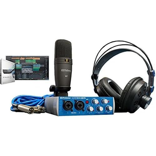  PreSonus AudioBox-96-Studio Complete Hardware/Software Recording Kit with COHH-2 Clamp On Headphone Holder, Tripod Microphone Stand and Pop Filter Bundle