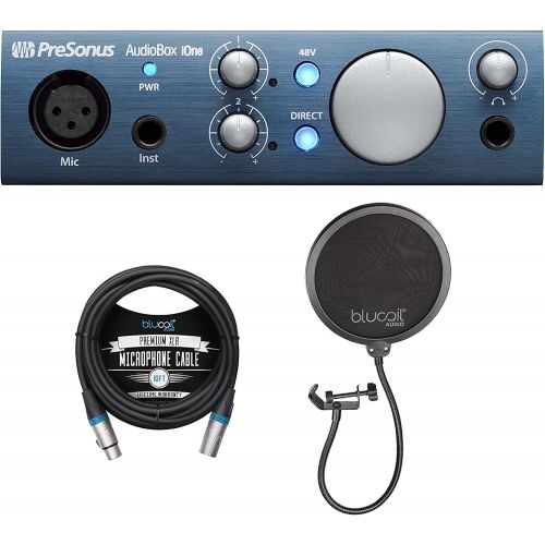  PreSonus AudioBox iOne 2x2 USB/iPad Audio Interface for Windows, Mac, and iOS Bundle with Blucoil 10-FT Balanced XLR Cable, and Pop Filter Windscreen