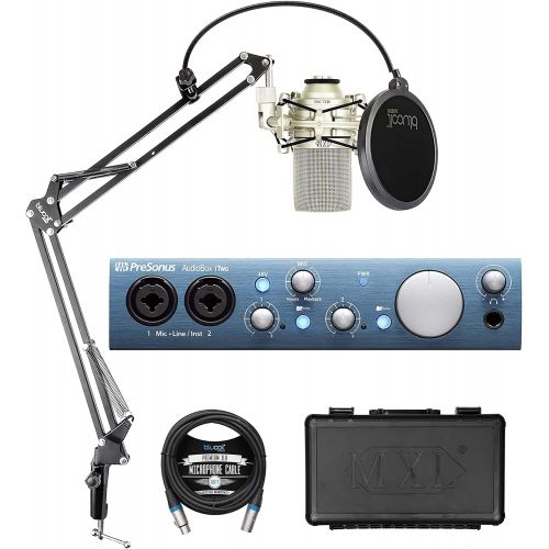  PreSonus AudioBox iTwo 2x2 USB/iOS Audio Interface for Windows, iOS Bundle with Studio One Artist, MXL 990 Cardioid Condenser Microphone, Blucoil Boom Arm Plus Pop Filter and 10-FT