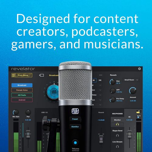  PreSonus Revelator USB Condenser Microphone for podcasting, live streaming, with built-in voice effects plus loopback mixer for gaming, casting, and recording interviews over Skype