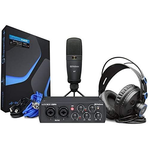  PreSonus AudioBox 96 Studio Recording Bundle (25th Anniversary Black) with Mic Stand, Headphone Holder & Pop Filter Kit