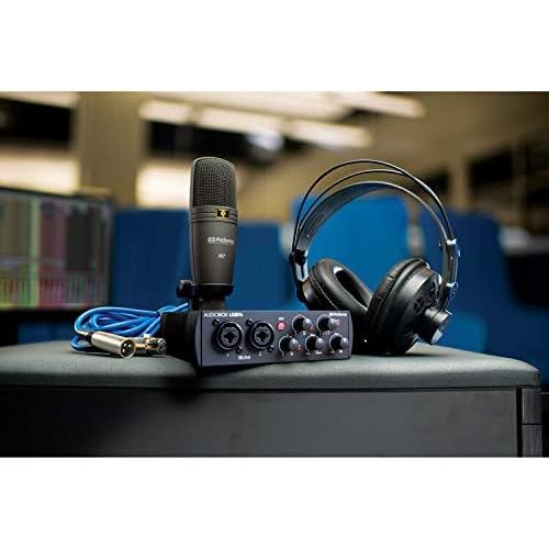  PreSonus AudioBox 96 Studio Recording Bundle (25th Anniversary Black) with Mic Stand, Headphone Holder & Pop Filter Kit