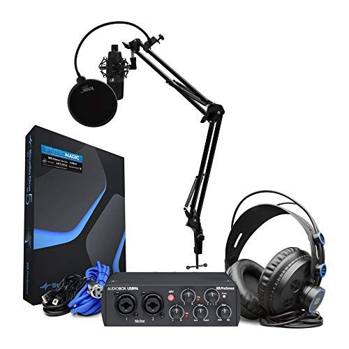  PreSonus AudioBox 96 Interface with PreSonus Microphone, Headphones, XLR Cable Bundle with Knox Gear Studio Stand, Pop Filter and Shock Mount (7 Items)