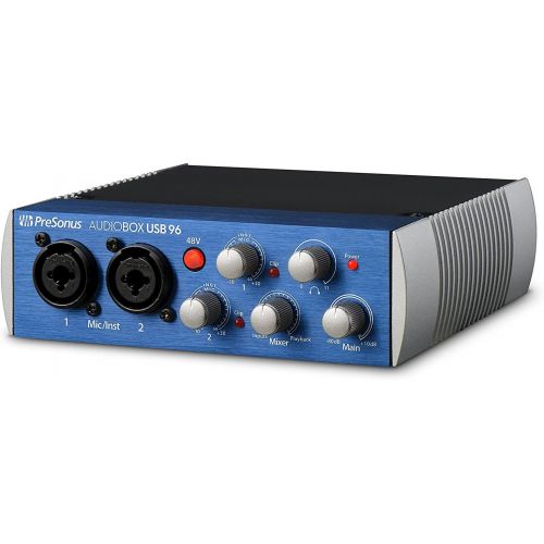  PreSonus AudioBox 96 Audio Interface Full Studio Bundle with Studio One Artist Software Pack, ATOM MIDI / Production Pad Controller, Eris E5 XT Pair 2-Way Monitors and 1/4” TRS to