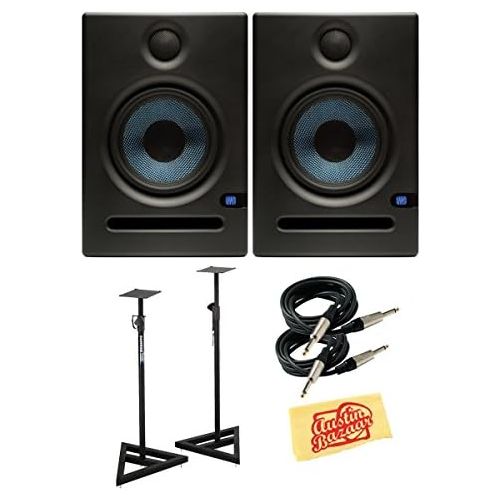  PreSonus Eris E5 Studio Monitor Pair Bundle with Stands, Instrument Cables, and Austin Bazaar Polishing Cloth