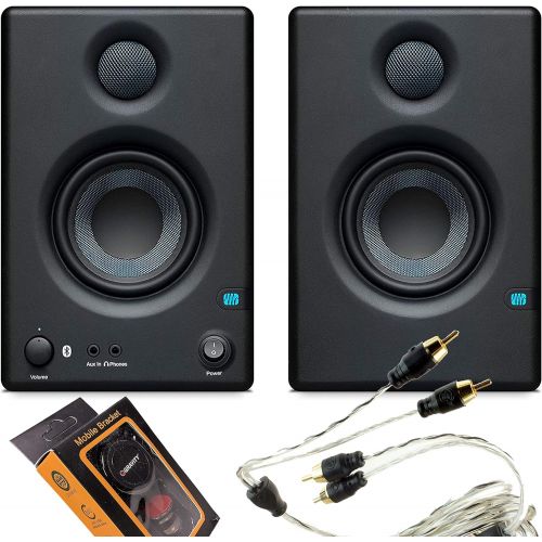  PreSonus Eris E3.5 BT-3.5-Inch Near Field Studio Monitors with Bluetooth 50W Power (25 W/Side) Class AB Amplification with EMB RCA Cable and Gravity Magnet Phone Holder Bundle