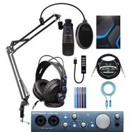PreSonus AudioBox iTwo USB 2.0 Audio Interface Recording Bundle with Blucoil Boom Arm Plus Pop Filter, USB Hub Type-A, 10 Straight Instrument Cable, 6 3.5mm Extension Cable, and 5x