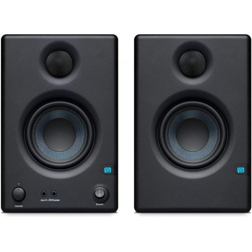  PreSonus Pair of Eris E3.5 3.5 2-Way 25W Studio Monitors with and Professional Condenser Recording Microphone, Shockmount XLR Kit