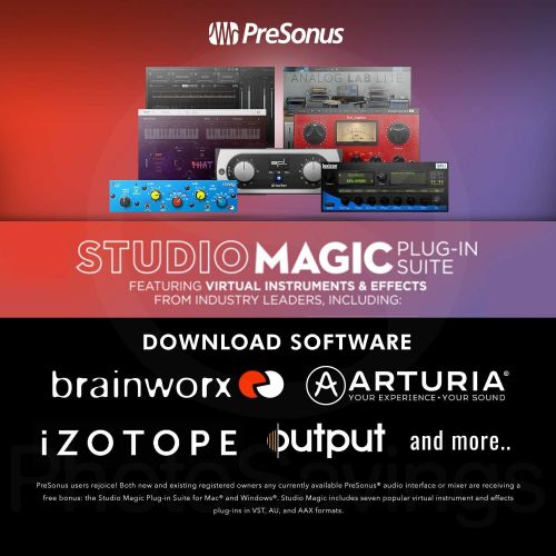  PreSonus Studio 24C 2x2 192 kHz, USB-C Audio Interface + Studio One Artist & Ableton Live Lite DAW Recording Software w/Deluxe Bundle -SR360 Headphones, Dynamic Microphone, Mic Sta