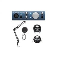 PreSonus AudioBox iOne 2x2 USB/iPad Audio Interface for Windows, Mac, and iOS Bundle with Blucoil Boom Arm Plus Pop Filter, 10-FT Balanced XLR Cable, and 10-FT Straight Instrument