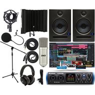 PreSonus Studio 24c 2x2 USB Type-C Audio/MIDI Interface with Eris E5 Pair Studio Monitors and 1/4” Instrument Cable and Microphone Isolation Shield
