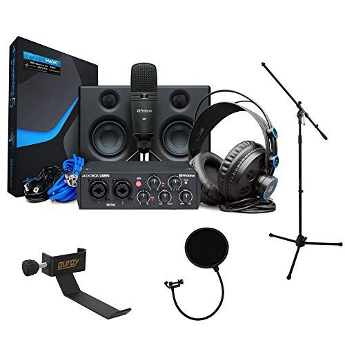  PreSonus AudioBox Studio Deluxe Ultimate Bundle (25th Anniversary) with Mic Stand, Headphone Holder & Pop Filter Kit