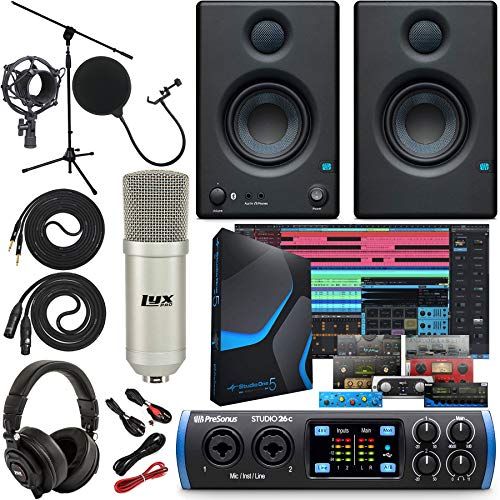  PreSonus Studio 26c 2x4,192 kHz USB Audio/MIDI Interface with Studio One Artist Software Pack w/Eris 3.5 BT Pair Studio Bluetooth Monitors and 1/4” Instrument Cable