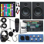PreSonus AudioBox 96 Audio Interface Full Studio Kit w/Studio One Artist Software Pack w/Novation Launchpad X Grid Controller for Ableton Live, Eris 3.5 Pair Studio Monitors & 1/4”
