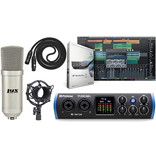  PreSonus Studio 24c 2x2 USB Type-C Audio/MIDI Interface and Studio One Artist Software kit with Condenser Microphone Shockmount, and XLR Cable