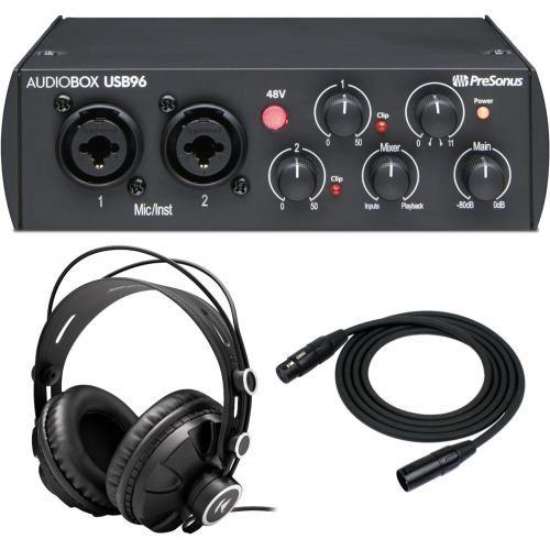  PreSonus AudioBox USB 96 25th Anniversary Edition 2x2 USB 2.0 Audio Interface with Headphones and Cable Bundle (3 Items)