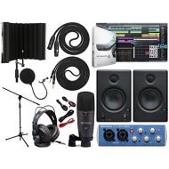 PreSonus AudioBox 96 Audio Interface (May Vary Blue or Black) Full Studio Bundle with Studio One Artist Software Pack with Eris 4.5 Pair Studio Monitors, Instrument Cable, Micropho