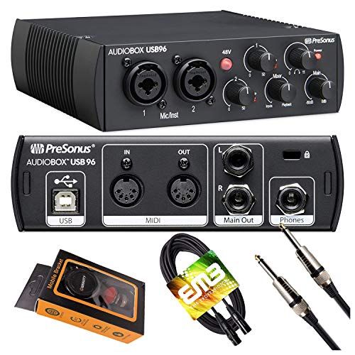  PreSonus AudioBox USB 96 Black USB Audio Interface 2-Channel 24-bit/96kHz USB 2.0 Recording with 2 Instrument/Microphone Preamps with Gravity Magnet Phone Holder and EMB XLR and 1/