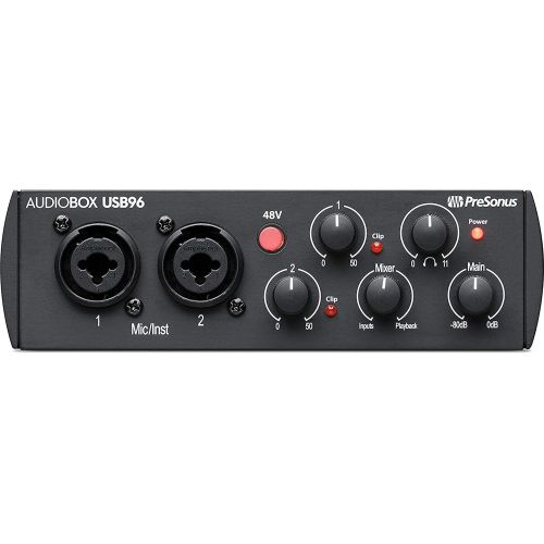  PreSonus AudioBox USB 96 Black USB Audio Interface 2-Channel 24-bit/96kHz USB 2.0 Recording with 2 Instrument/Microphone Preamps with Gravity Magnet Phone Holder and EMB XLR and 1/