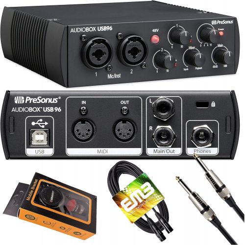  PreSonus AudioBox USB 96 Black USB Audio Interface 2-Channel 24-bit/96kHz USB 2.0 Recording with 2 Instrument/Microphone Preamps with Gravity Magnet Phone Holder and EMB XLR and 1/