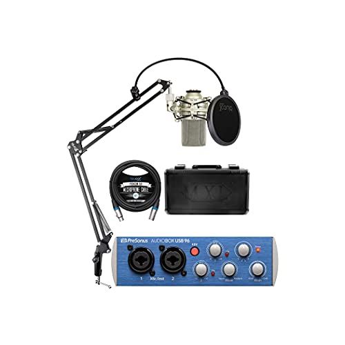  PreSonus AudioBox USB 96 2x2 USB Audio Interface for Mac and Windows Bundle with Studio One Artist Download, MXL 990 Condenser Microphone, Blucoil Boom Arm Plus Pop Filter and 10-F