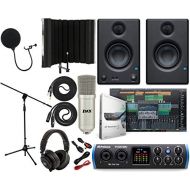 PreSonus Studio 24c 2x2 USB Type-C Audio/MIDI Interface with Eris 3.5 Pair Studio Monitors and 1/4” Instrument Cable and Microphone Isolation Shield