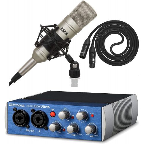  Presonus AudioBox 96 Audio Interface Studio Bundle with Studio One Artist Software Pack, Cardioid Condenser Studio Microphone, Shockmount, XLR Cable, Foam Wind Screen for Professio