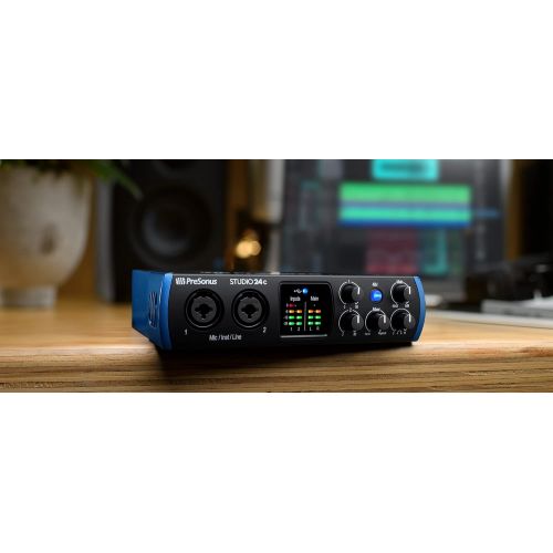  PreSonus Studio 24c 2x2 USB Type-C Audio/MIDI Interface with Studio One Artist Software Pack w/Eris 3.5 Pair Studio Monitors and PreSonus PD-70 Vocal Dynamic Microphone with XLR Ca