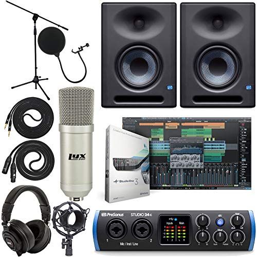  PreSonus Studio 24c 2x2 USB Type-C Audio/MIDI Interface with Eris E5 XT Pair 2-Way Studio Monitors with EBM Wave Guide Design and 1/4” Instrument Cable