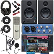 Presonus AudioBox 96 Audio Interface (May Vary Blue or Black) Complete Studio Bundle with Studio One Artist Software Pack w/Eris 3.5 Pair Studio Monitors, Condenser Microphone, 1/4