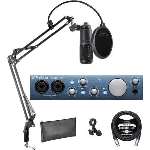  PreSonus AudioBox iTwo 2x2 USB/iOS Audio Interface for Windows, Mac and iPad Bundle with Studio One Artist, Audio-Technica AT2020 Condenser Microphone, Blucoil Boom Arm, Pop Filter