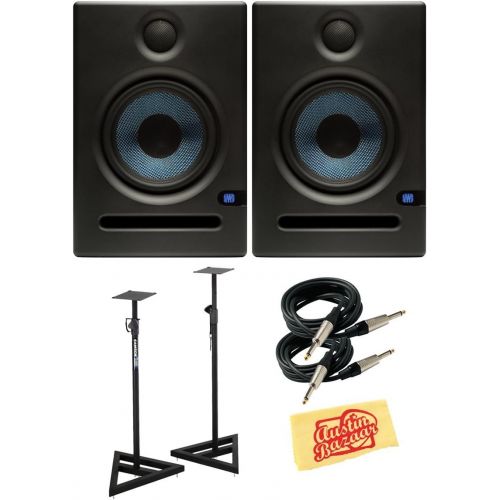  PreSonus Eris E5 Studio Monitor Pair Bundle with Stands, Instrument Cables, and Austin Bazaar Polishing Cloth