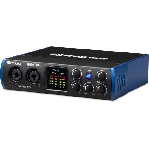  PreSonus Studio 24c 2x2 USB Type-C Audio/MIDI Interface w/Eris 3.5 Pair Studio Monitors, Studio Microphone and LyxPro Recording Bundle