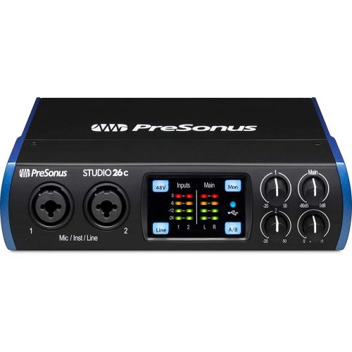  PreSonus Studio 26c 2x4 USB Type-C Audio/MIDI Interface with Studio One 5 Artist DAW Software with Audio-Technica AT2020 Vocal Microphone Arm Kit for Studio Recording/Streaming/Pod