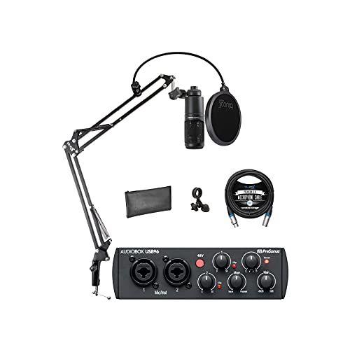  PreSonus AudioBox USB 96 Audio Interface 25th Anniversary Edition for Mac and Windows Bundle with Audio-Technica AT2020 Condenser Microphone, Blucoil Boom Arm Plus Pop Filter, and