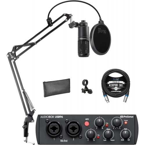  PreSonus AudioBox USB 96 Audio Interface 25th Anniversary Edition for Mac and Windows Bundle with Audio-Technica AT2020 Condenser Microphone, Blucoil Boom Arm Plus Pop Filter, and