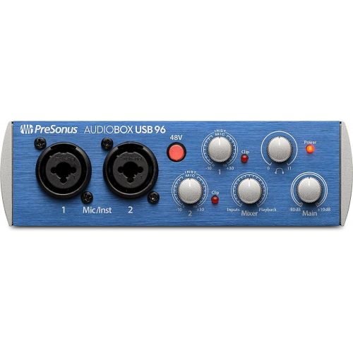  Presonus AudioBox 96 Audio USB 2.0 Recording Interface and Studio One Artist Software kit with Condenser Microphone Shockmount, and XLR Cable (Interface Color May Vary in Blue or B