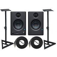 PreSonus Eris E3.5 Pair 2-Way 4.5 Active Studio Monitor Pair and Ultimate Support Adjustable Stable Stands with 2 Instrument Cable Set