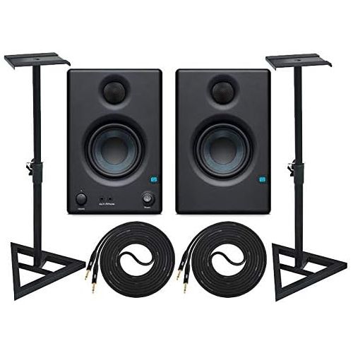  PreSonus Eris E3.5 Pair 2-Way 4.5 Active Studio Monitor Pair and Ultimate Support Adjustable Stable Stands with 2 Instrument Cable Set