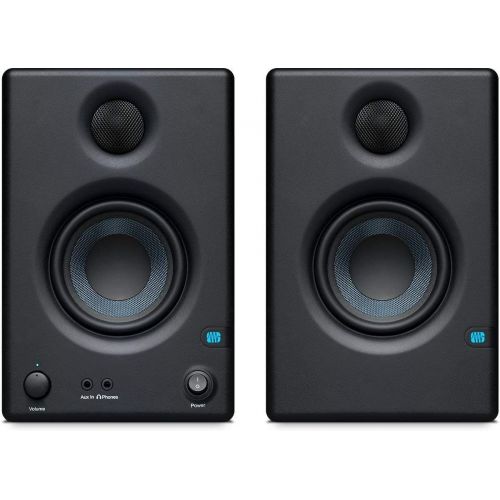  PreSonus Eris E3.5 Pair 2-Way 4.5 Active Studio Monitor Pair and Ultimate Support Adjustable Stable Stands with 2 Instrument Cable Set
