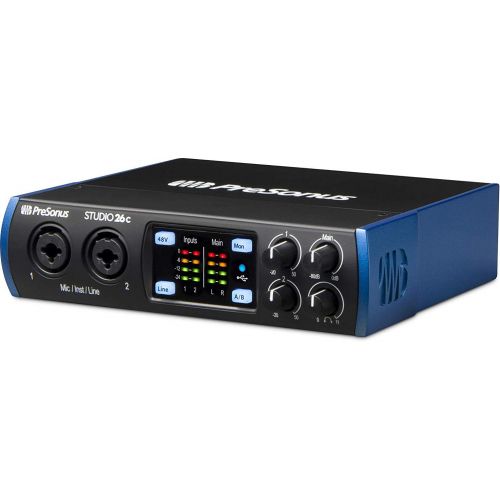  PreSonus Studio 26c 2x4 USB Type-C Audio/MIDI Interface and Studio One Artist Software kit with Condenser Microphone Shockmount, and XLR Cable