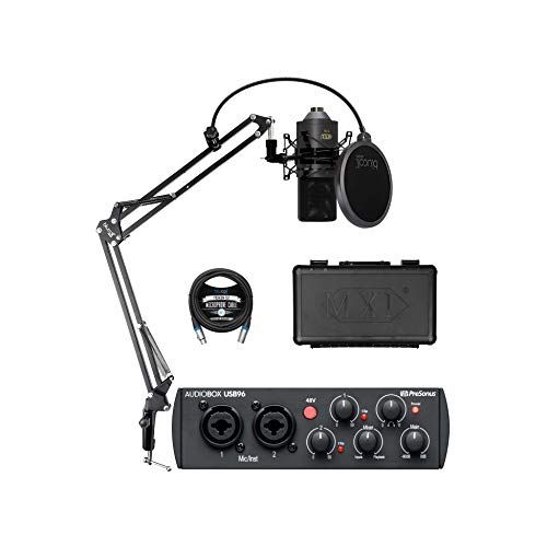  PreSonus AudioBox USB 96 Audio Interface 25th Anniversary Edition for Mac and Windows Bundle with MXL 770 Cardioid Condenser Microphone, Blucoil Boom Arm Plus Pop Filter, and 10-FT