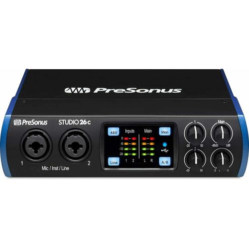  PreSonus Studio 26c USB Audio Interface Bundle with XLR Cables, Knox Headphones, Microphone, Boom Arm, and Pop Filter (7 Items)