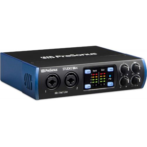  PreSonus Studio 26c USB Audio Interface Bundle with XLR Cables, Knox Headphones, Microphone, Boom Arm, and Pop Filter (7 Items)