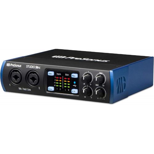  PreSonus Studio 26c USB Audio Interface Bundle with XLR Cables, Knox Headphones, Microphone, Boom Arm, and Pop Filter (7 Items)