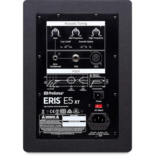  PreSonus Eris E5 XT 5 inch Powered Studio Monitor 5 Powered Studio Monitor with Woven Composite LF Driver, 1 Silk-Dome HF Driver with Gravity Phone Holder, EMB XLR and 1/4 Cable Bu