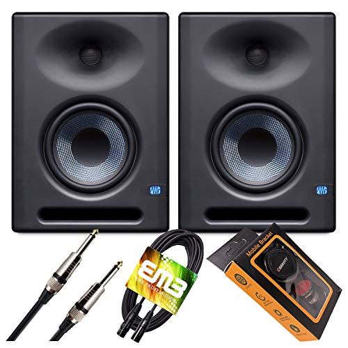  Pair of PreSonus Eris E5 XT 5 inch Powered Studio Monitor 5 Powered Studio Monitor with Woven Composite LF Driver, 1 Silk-Dome HF Driver with Gravity Phone Holder and EMB 1/4 and X